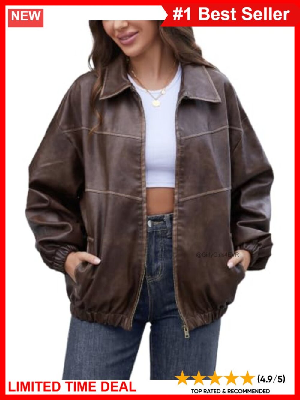 Oversized Faux Leather Jacket Vintage Motorcycle Coat Women